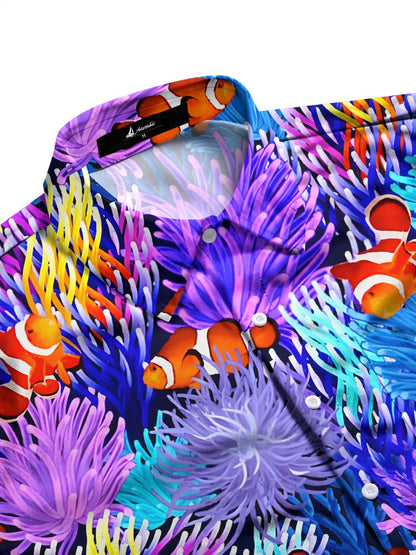 Ocean Fish Print Men's Pocket Short Sleeve Shirts