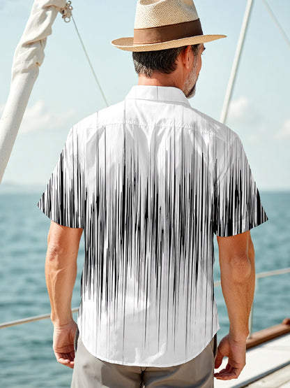Adaychic Men's Graphic Abstract Vertical Line Print Short Sleeve Button Down Shirt with Chest Pocket