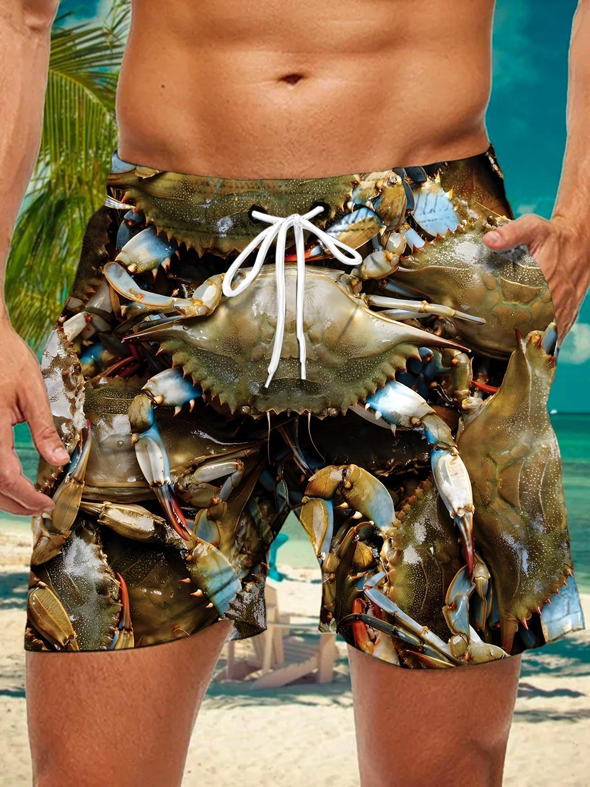 Adaychic Men's Blue Crab Print Shorts with Pockets