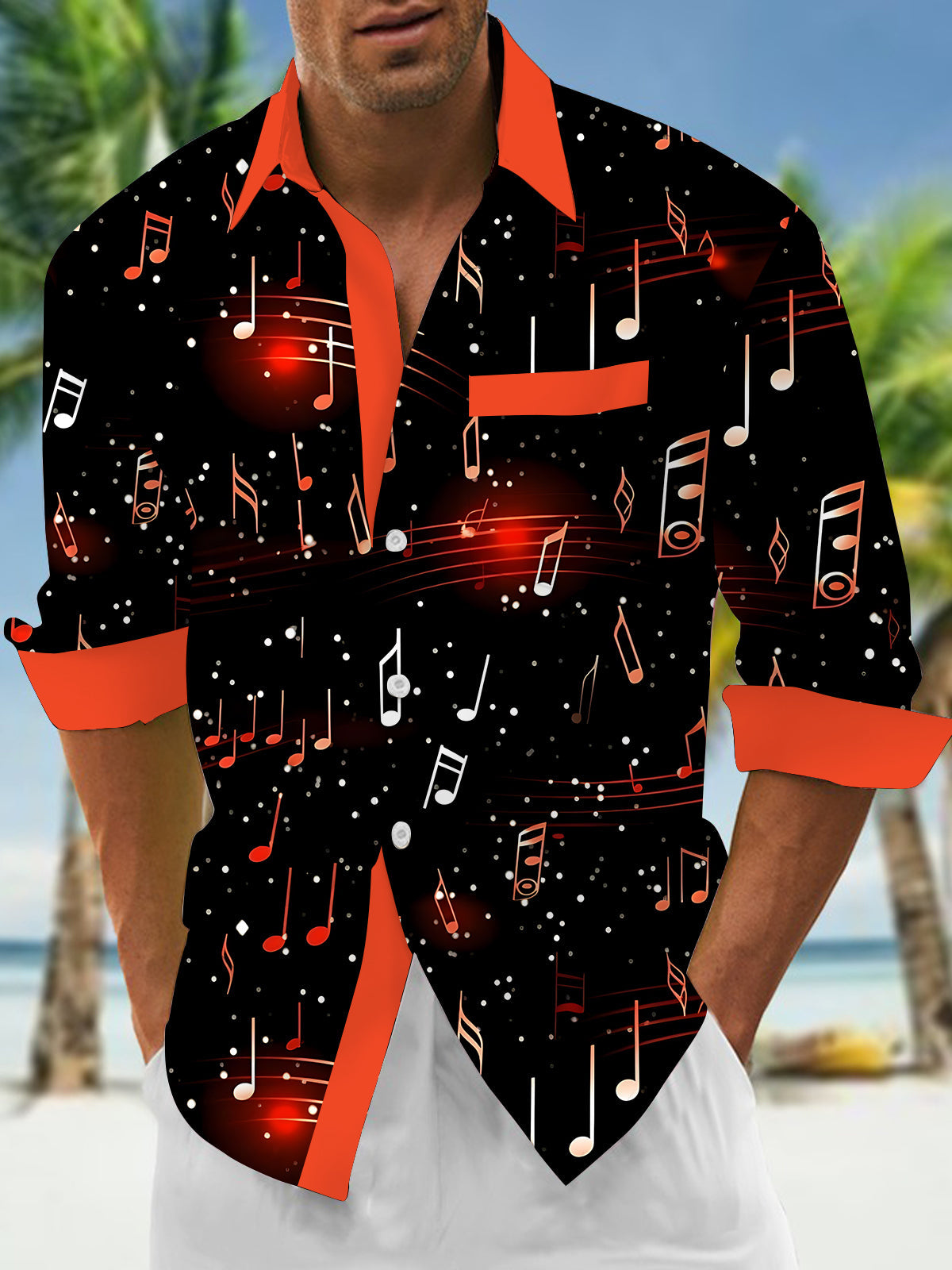 men's music print shirt front view