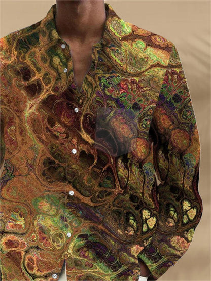 Men's abstract print long sleeve shirt back view with pocket