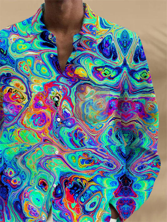 Men's abstract print long sleeve shirt back view