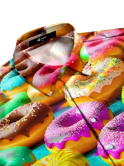 Adaychic Men's Graphic 3D Colorful Donut Pattern Print Short Sleeve Button Down Shirt with Chest Pocket