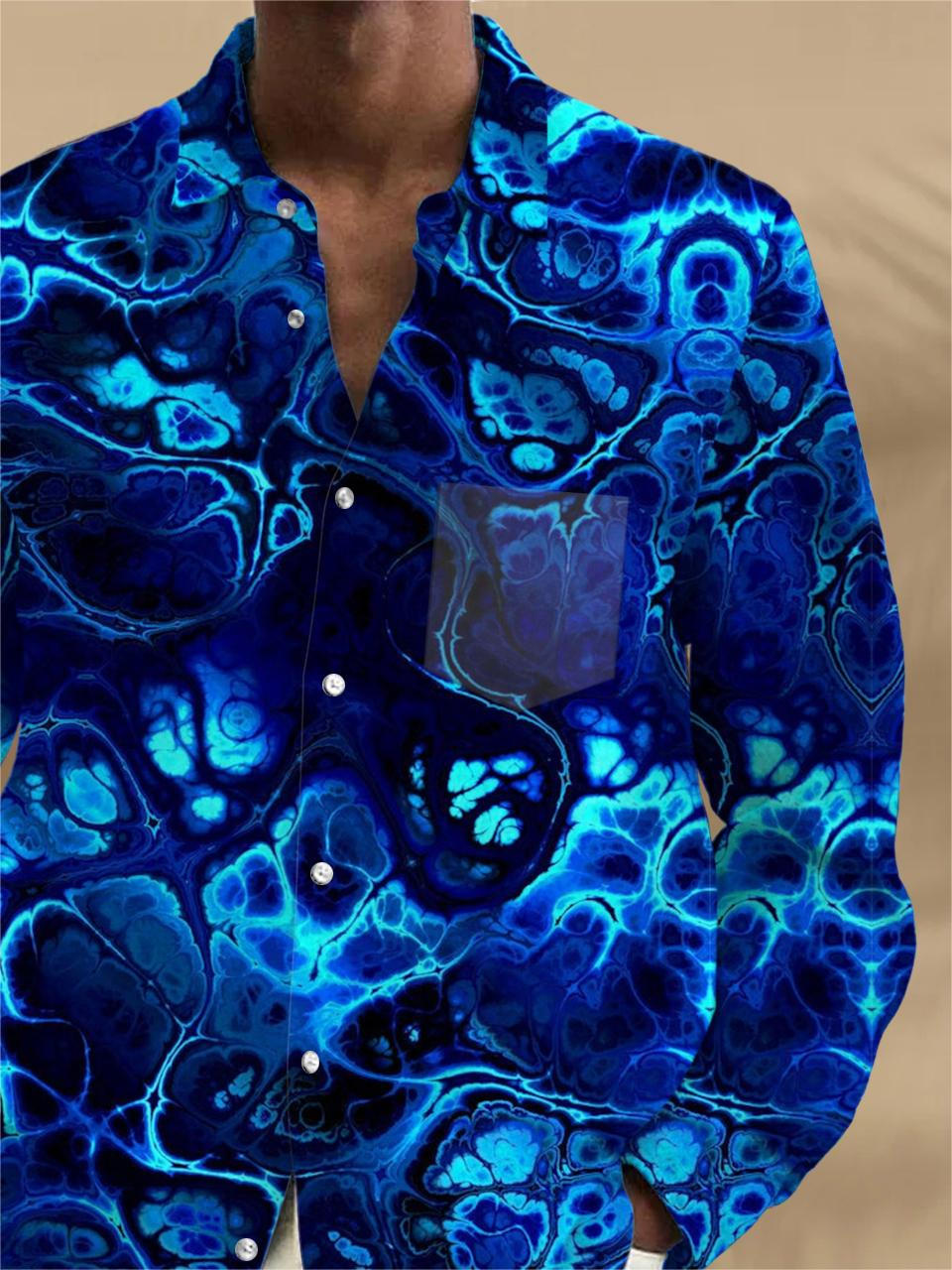 Men's long sleeve abstract print shirt back view