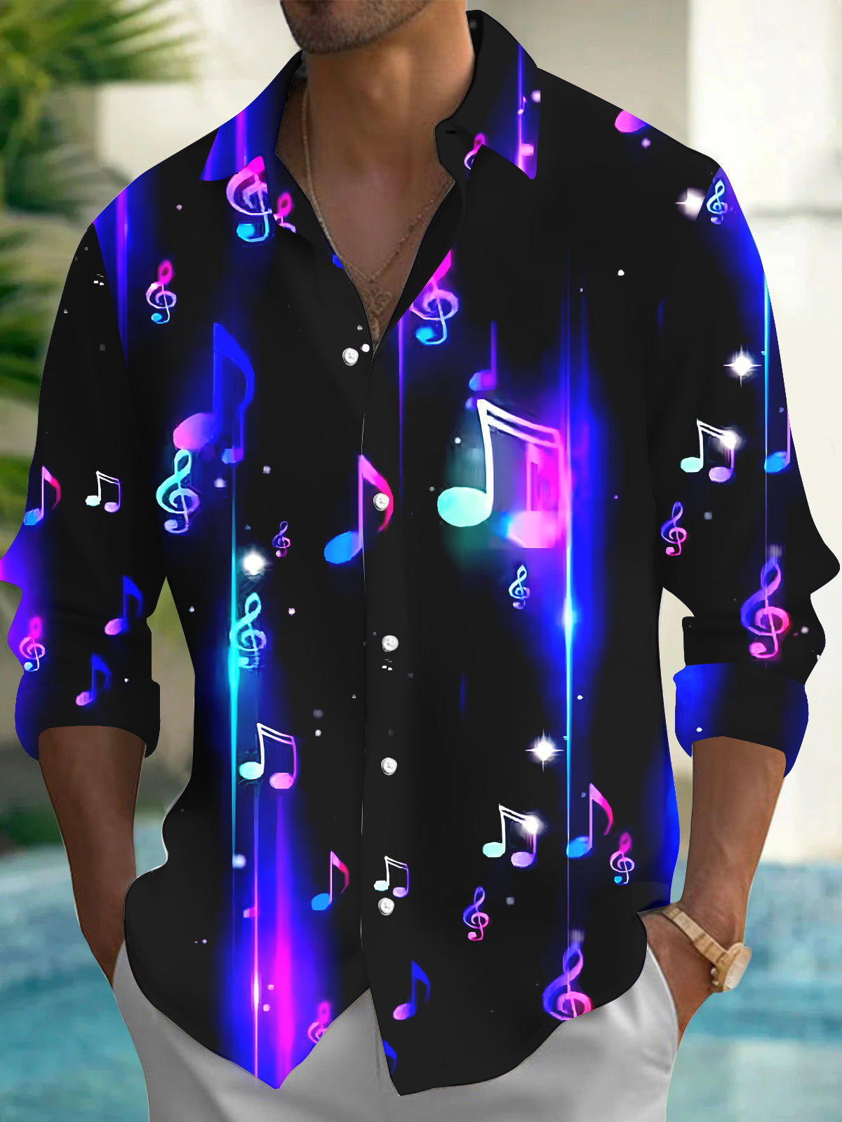 men's music print shirt front view