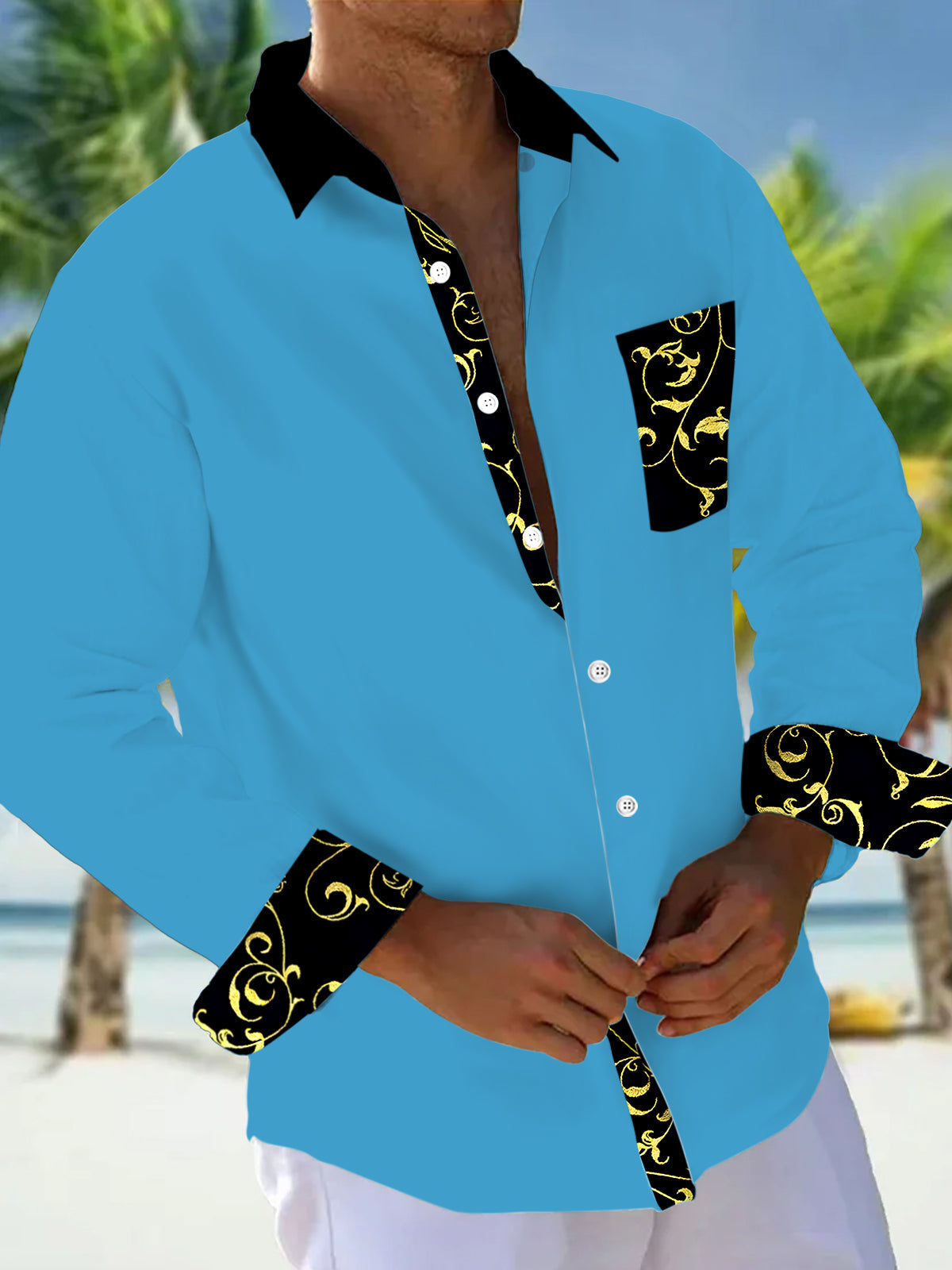 Men's floral long sleeve shirt front view