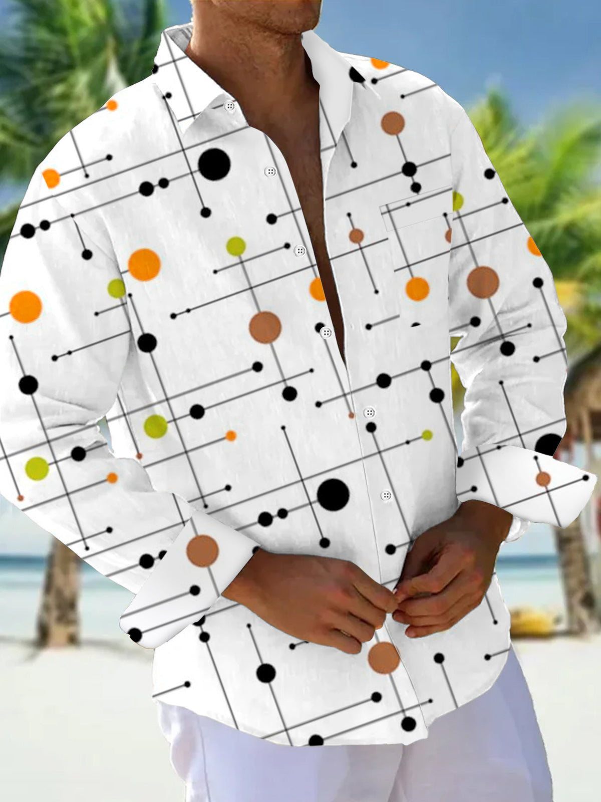men's geometric print shirt front view