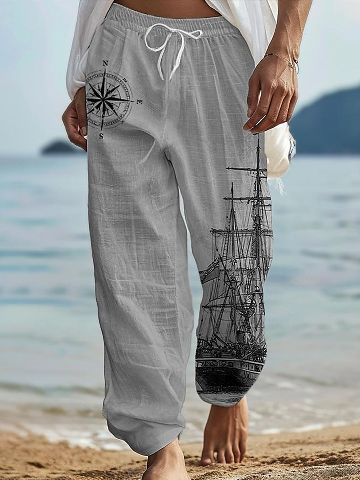 Men's Hawaiian casual pants front view for tropical beach vacation