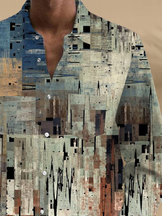 Men's abstract print long sleeve shirt with pocket, back view
