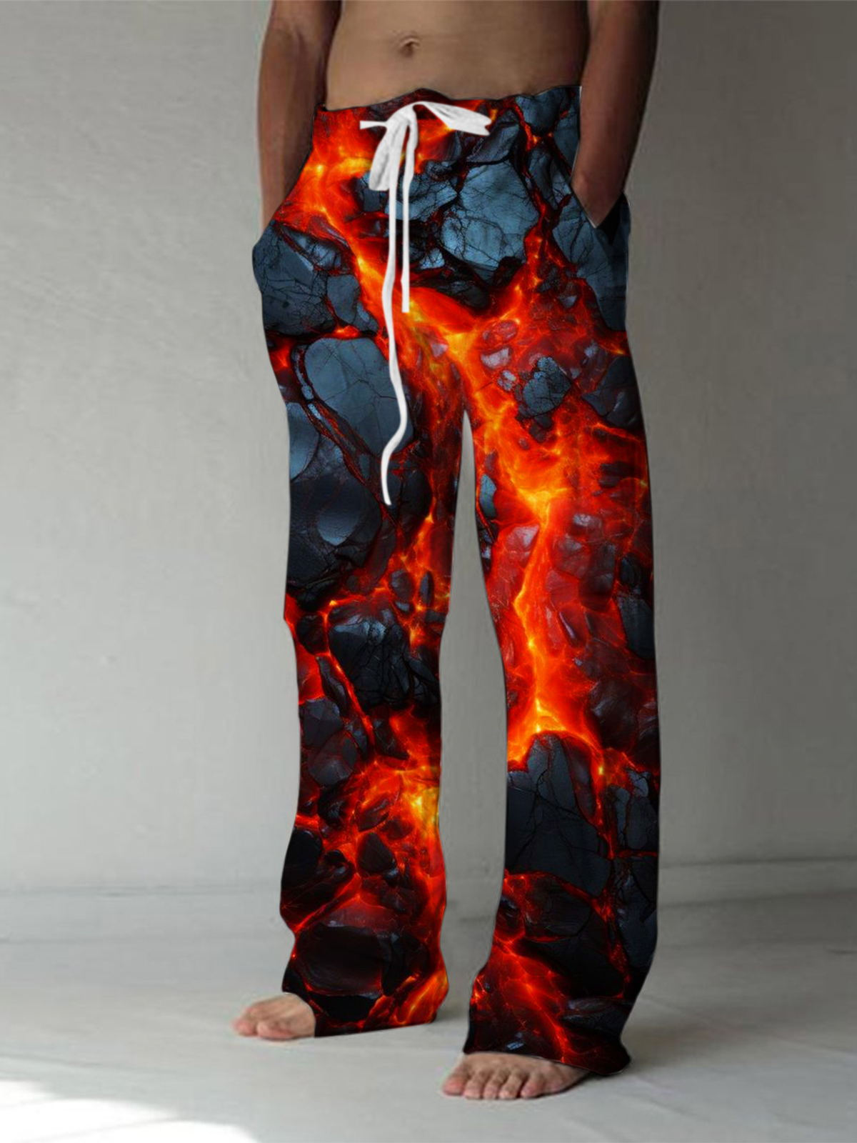 Men's abstract print casual elastic waist pants front view