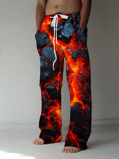 Men's abstract print casual elastic waist pants front view