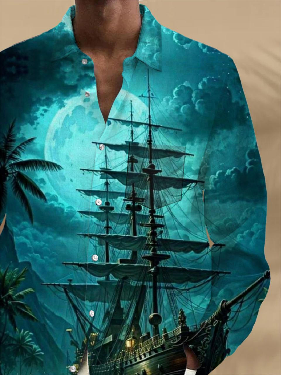 Men's long sleeve boat shirt with pocket back view