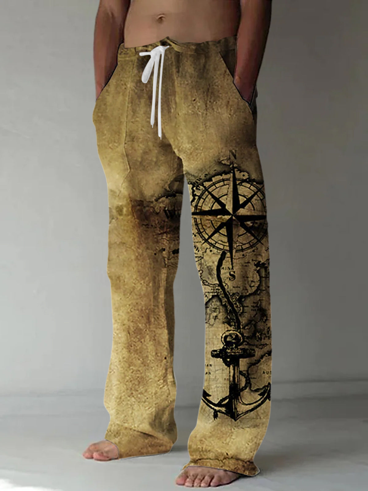 Men's solid casual elastic waist pants front view