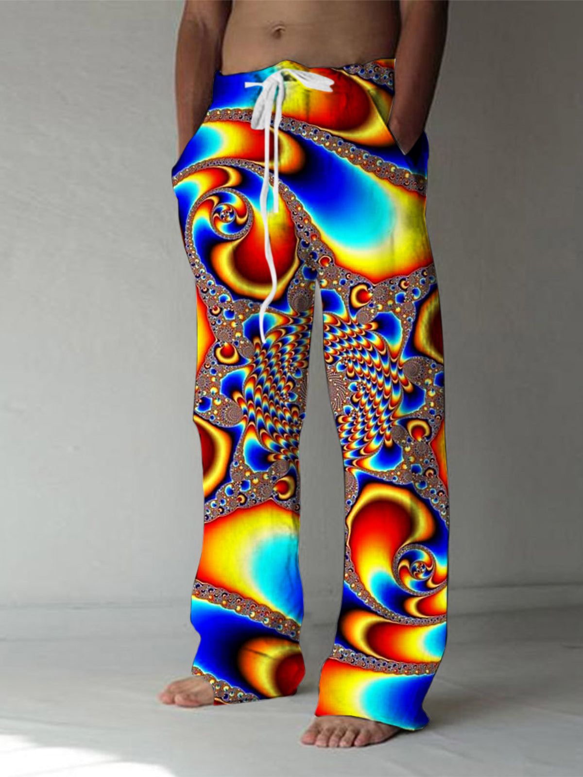 Men's abstract print casual pants front view