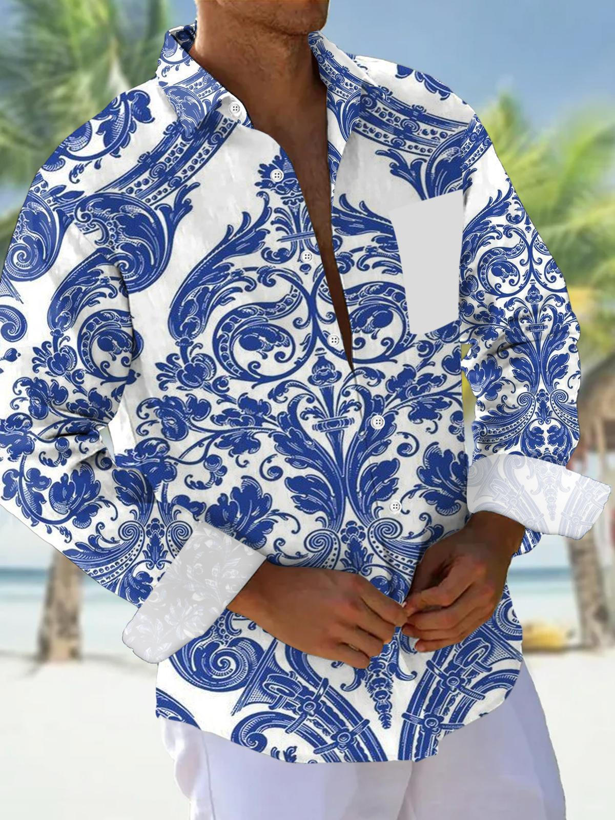 men's retro print shirt front view vacation resort wear