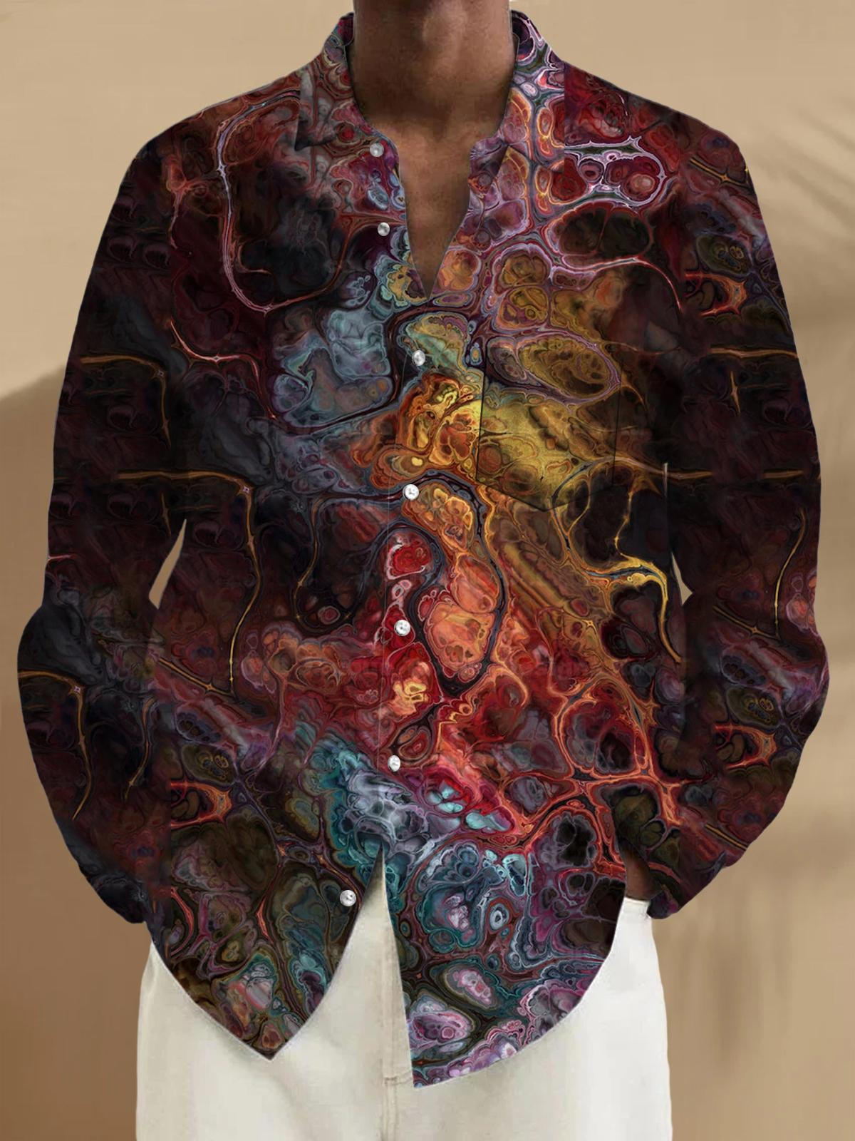 Men's abstract print long sleeve shirt front view