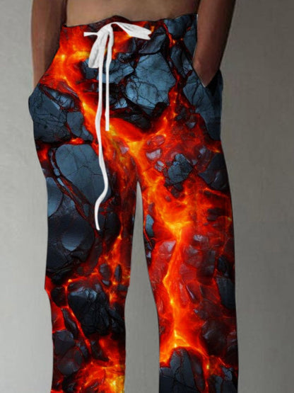Men's abstract print casual elastic waist pants back view
