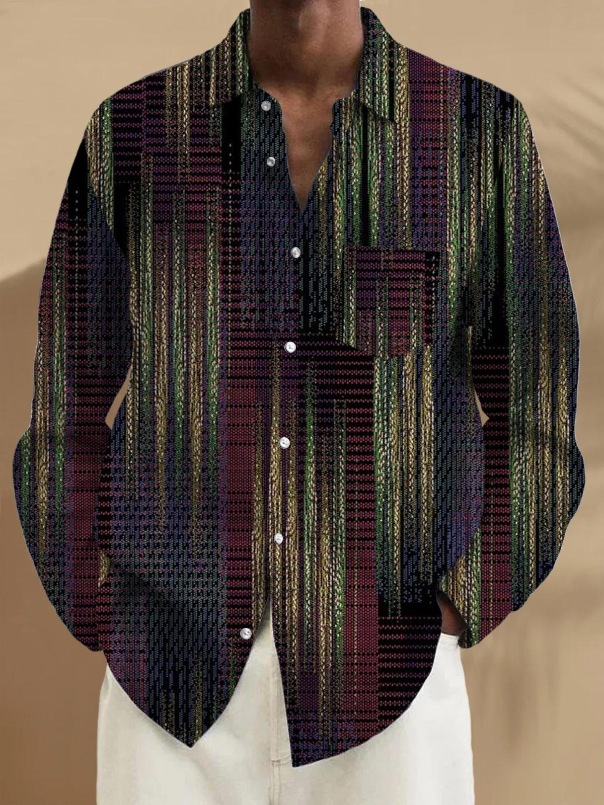 men's abstract geometric print long sleeve shirt front view