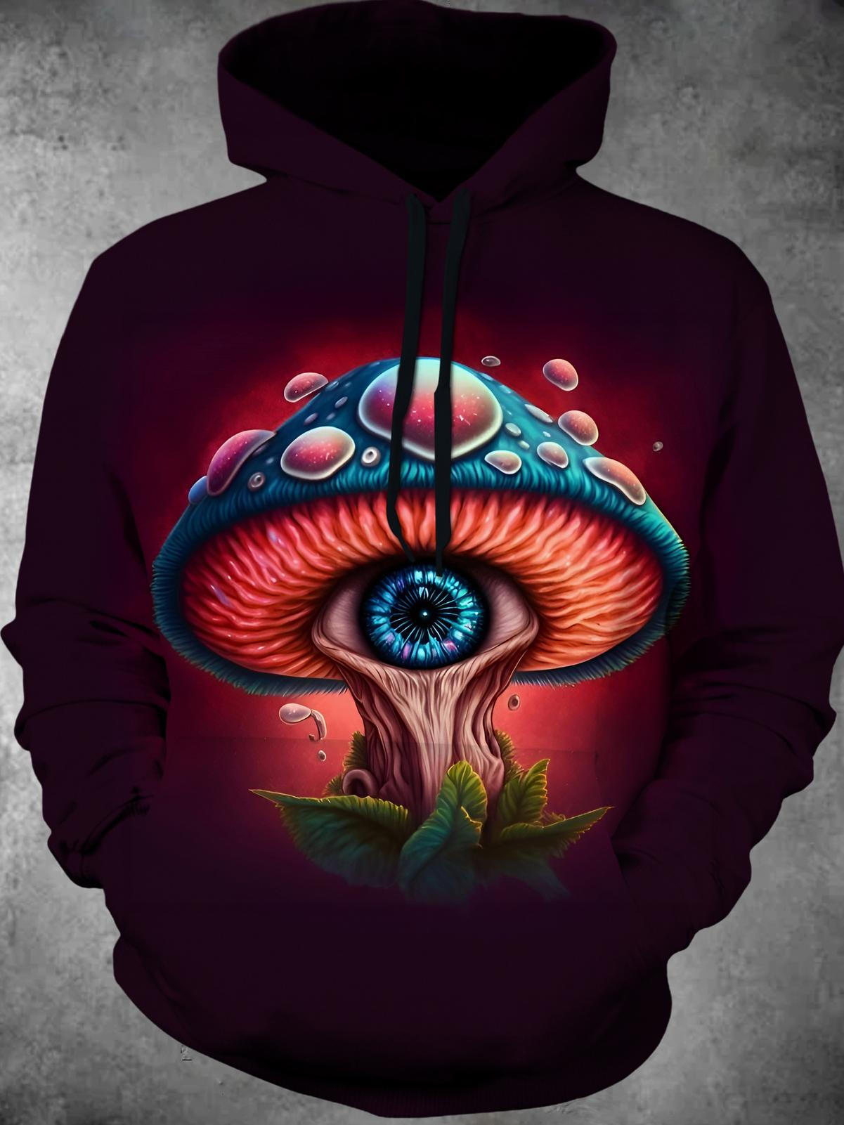 Adaychic Men's Psychedelic Mushroom Eye Print Long Sleeve Hoodie