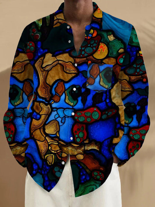 Men's abstract print long sleeve shirt front view
