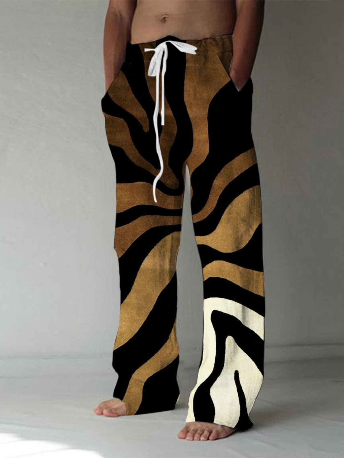 Men's abstract color block print casual pants front view