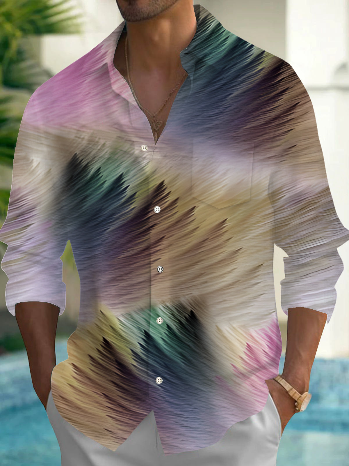 Men's abstract print long sleeve shirt front view