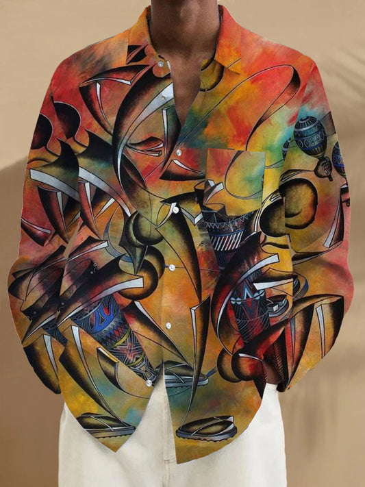 Men's long sleeve abstract print shirt front view