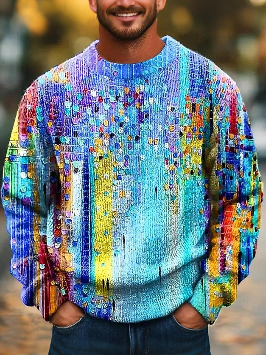 Adaychic Men's Abstract Mosaic Texture Print Long Sleeve Sweatshirt with Round Neck