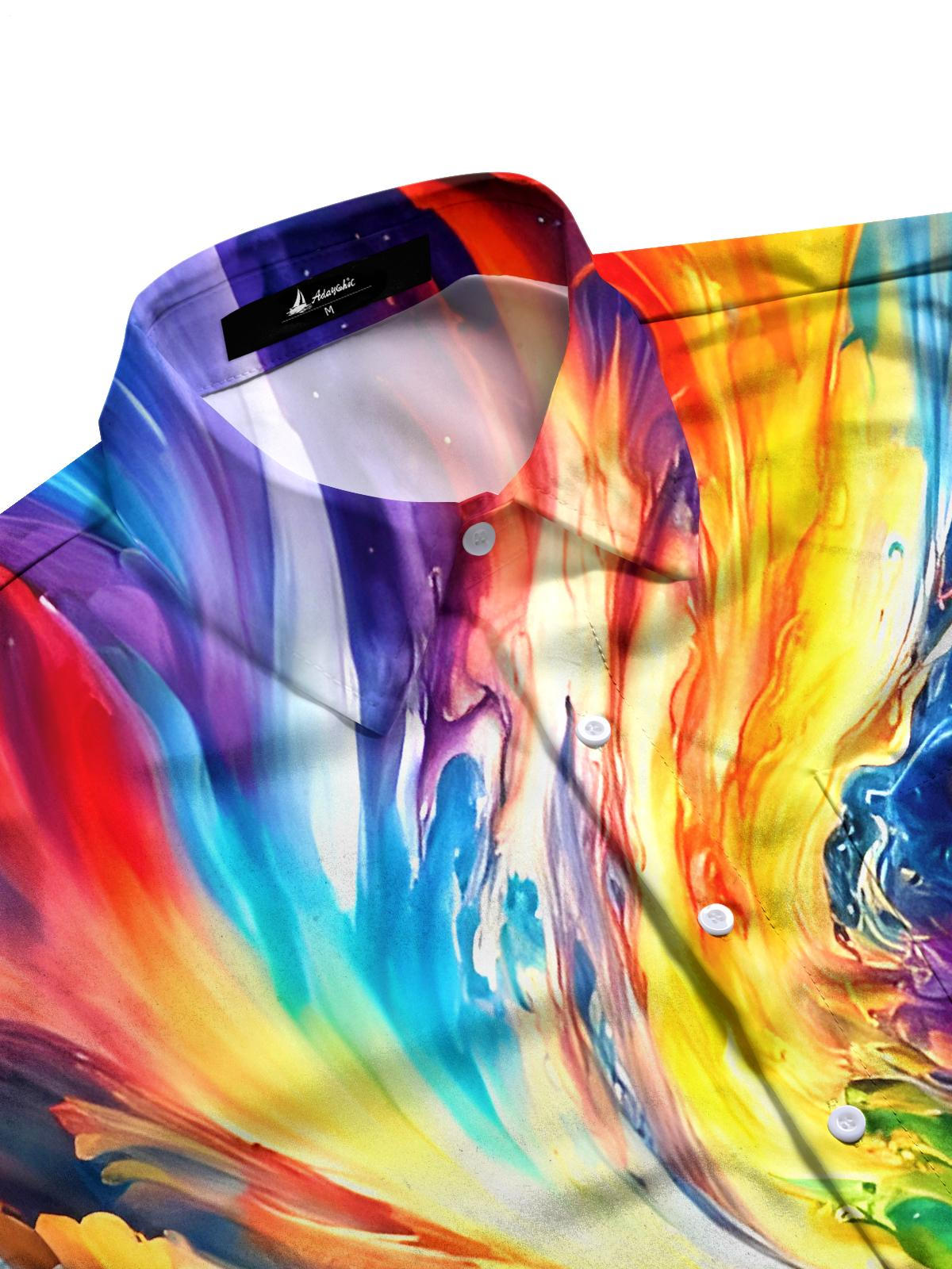 Men geometric print tie dye long sleeve shirt side view