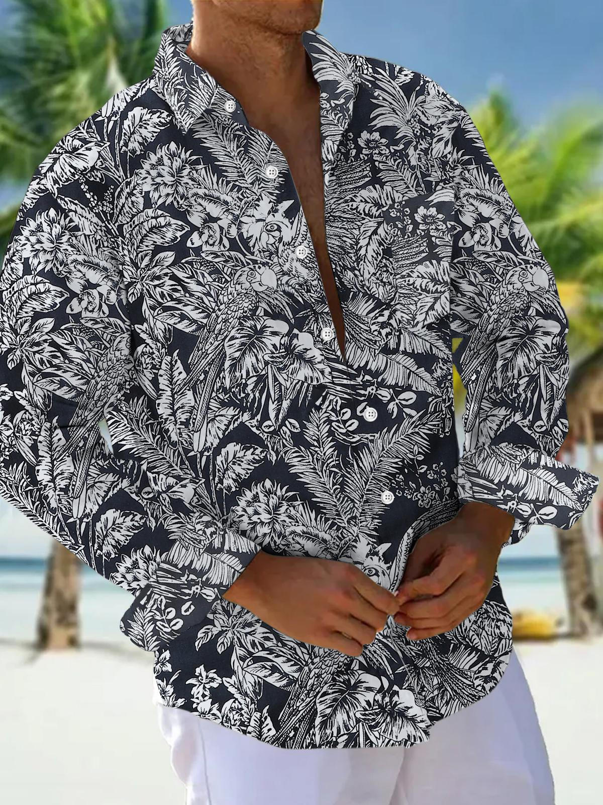 Men's floral print long sleeve shirt with pocket front view