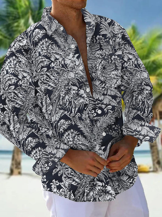 Men's floral print long sleeve shirt with pocket front view