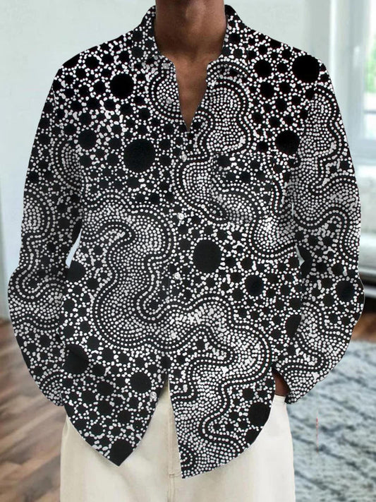 men's long sleeve abstract geometric print shirt front view