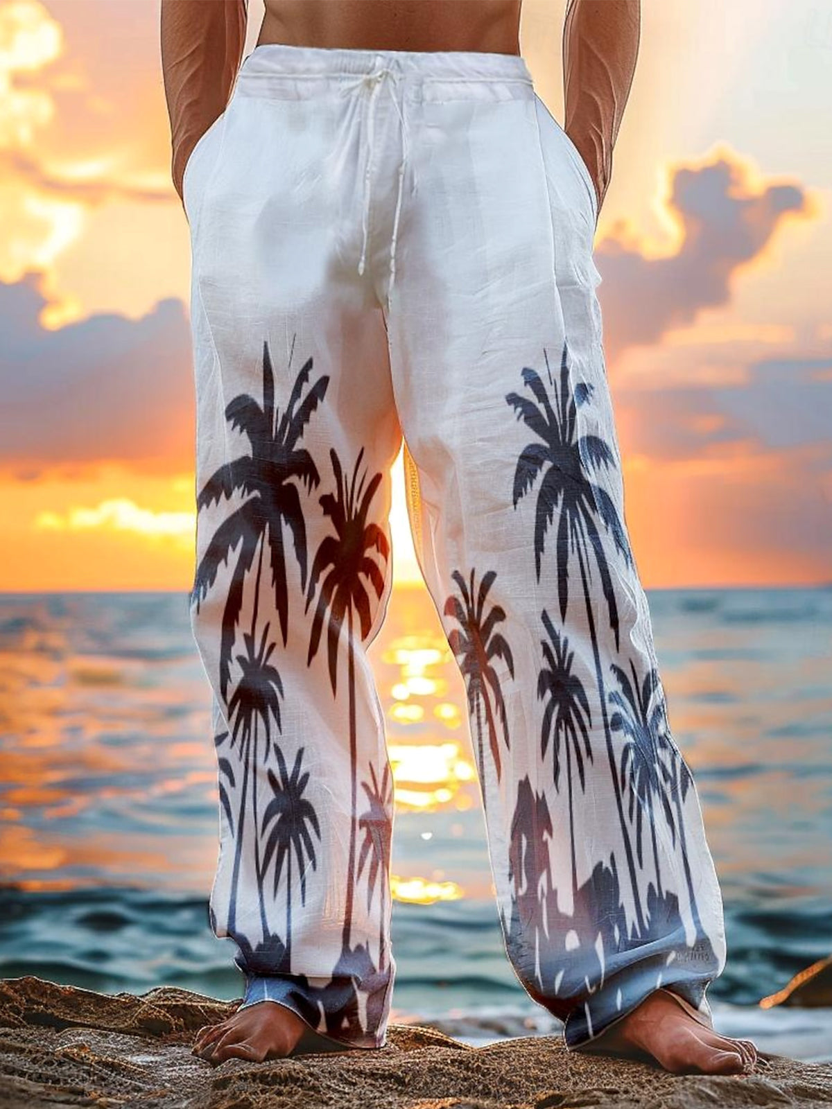 men's Hawaiian casual pants front view tropical beach vacation