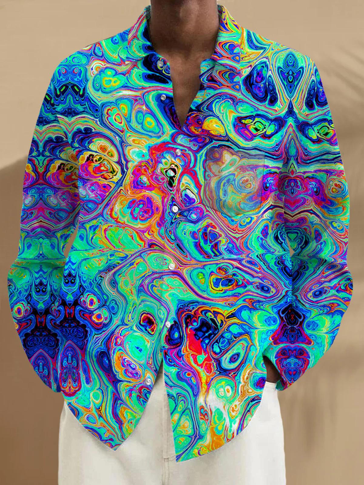Men's abstract print long sleeve shirt front view