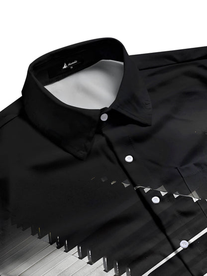 Adaychic Men's Graphic 3D Piano Keys Print Short Sleeve Button Down Shirt with Chest Pocket