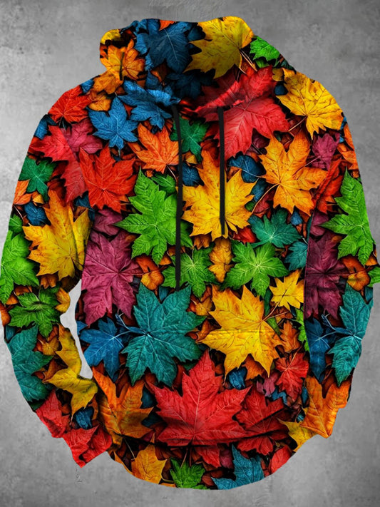 Adaychic Men's Colorful Maple Leaf Print Long Sleeve Hoodie