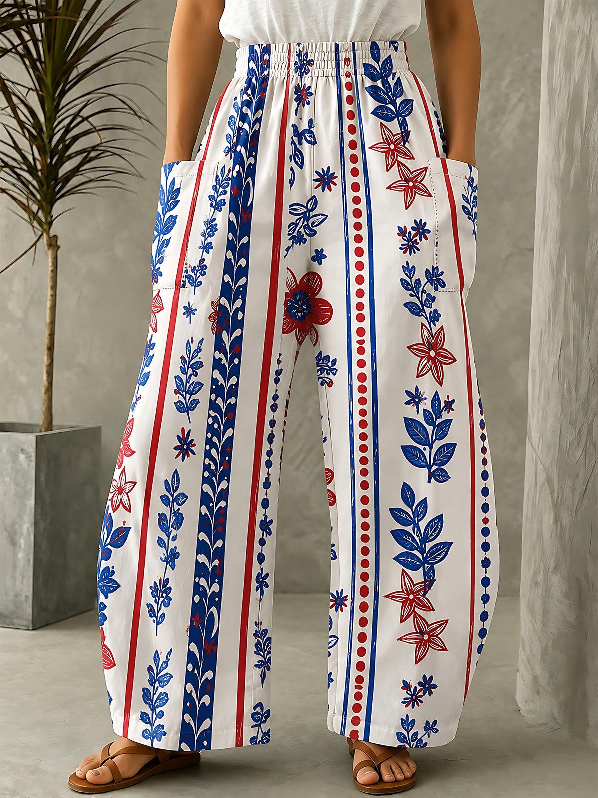 Adaychic Women's Floral Striped Pattern Pants