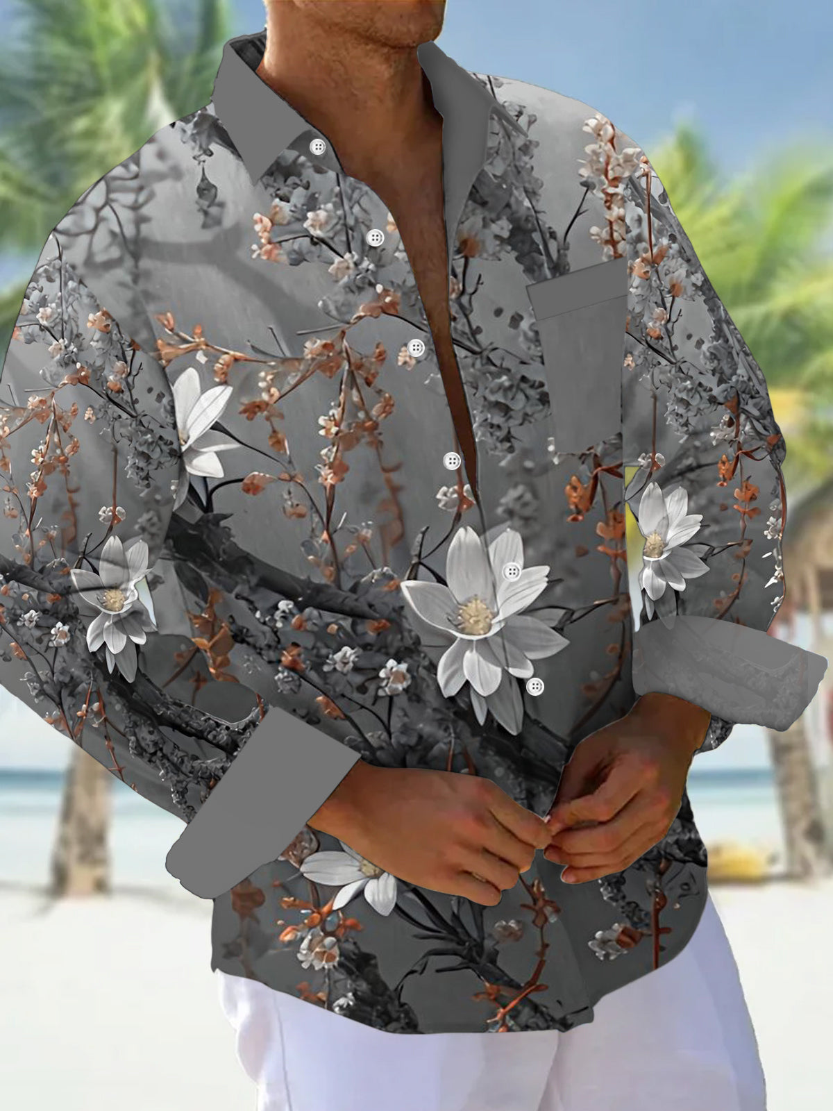 men's retro print shirt front view vacation resort wear