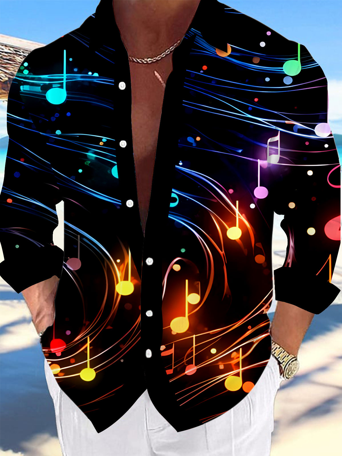 men's music print shirt front view