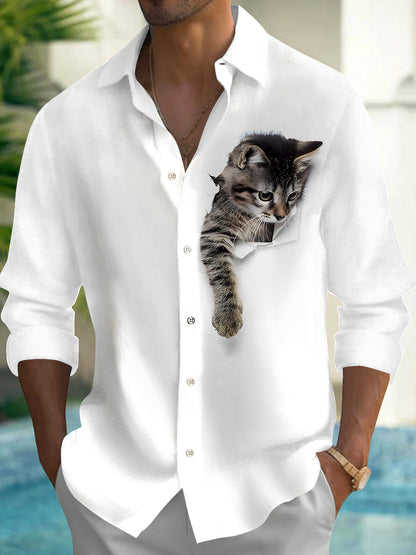 men's cat print shirt front view