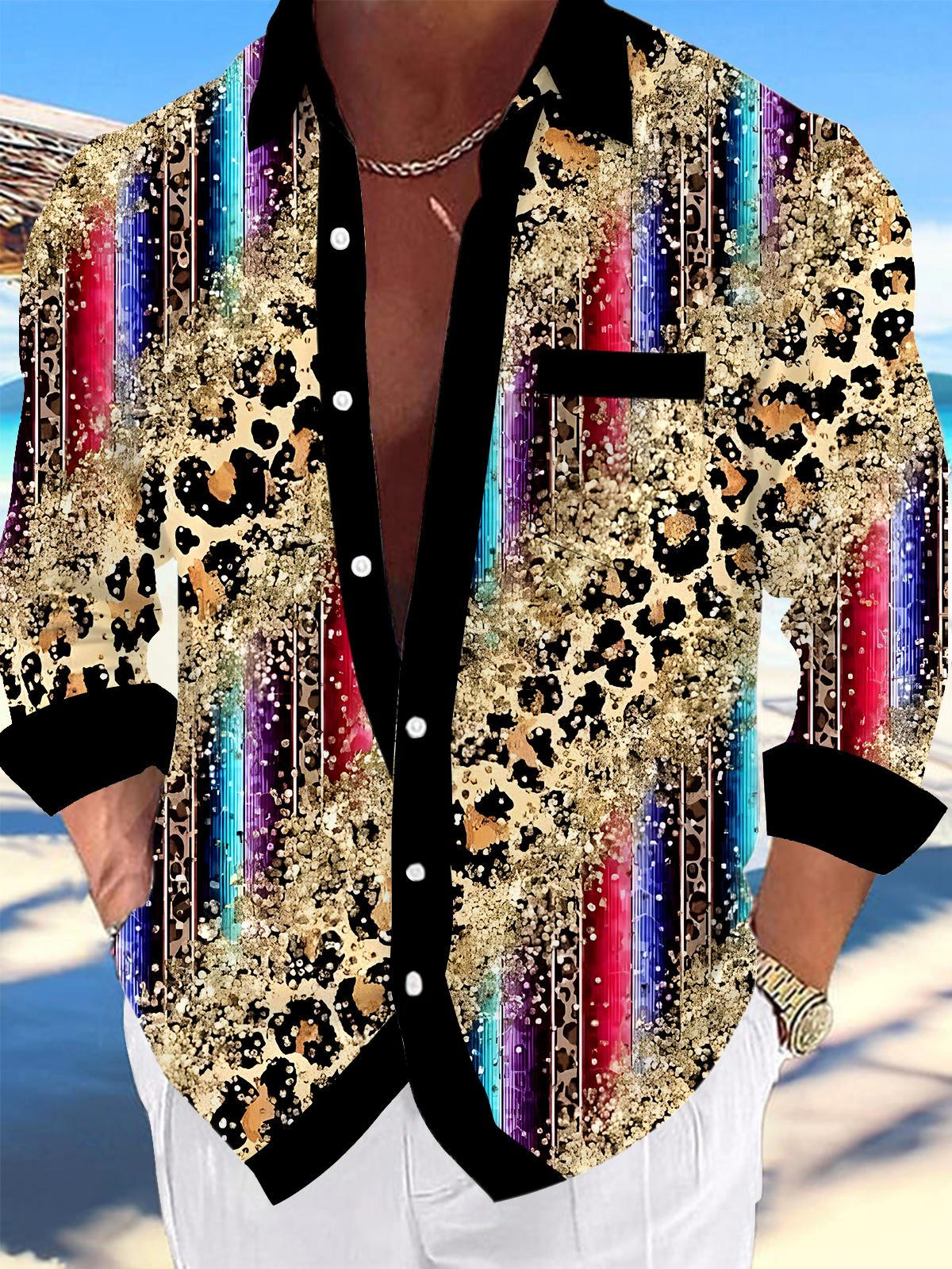 men's leopard print shirt front view