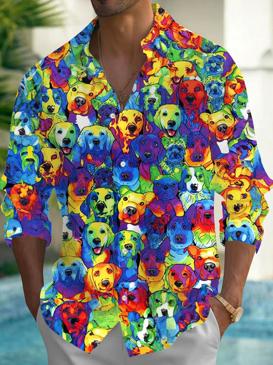 men's dog print shirt front view