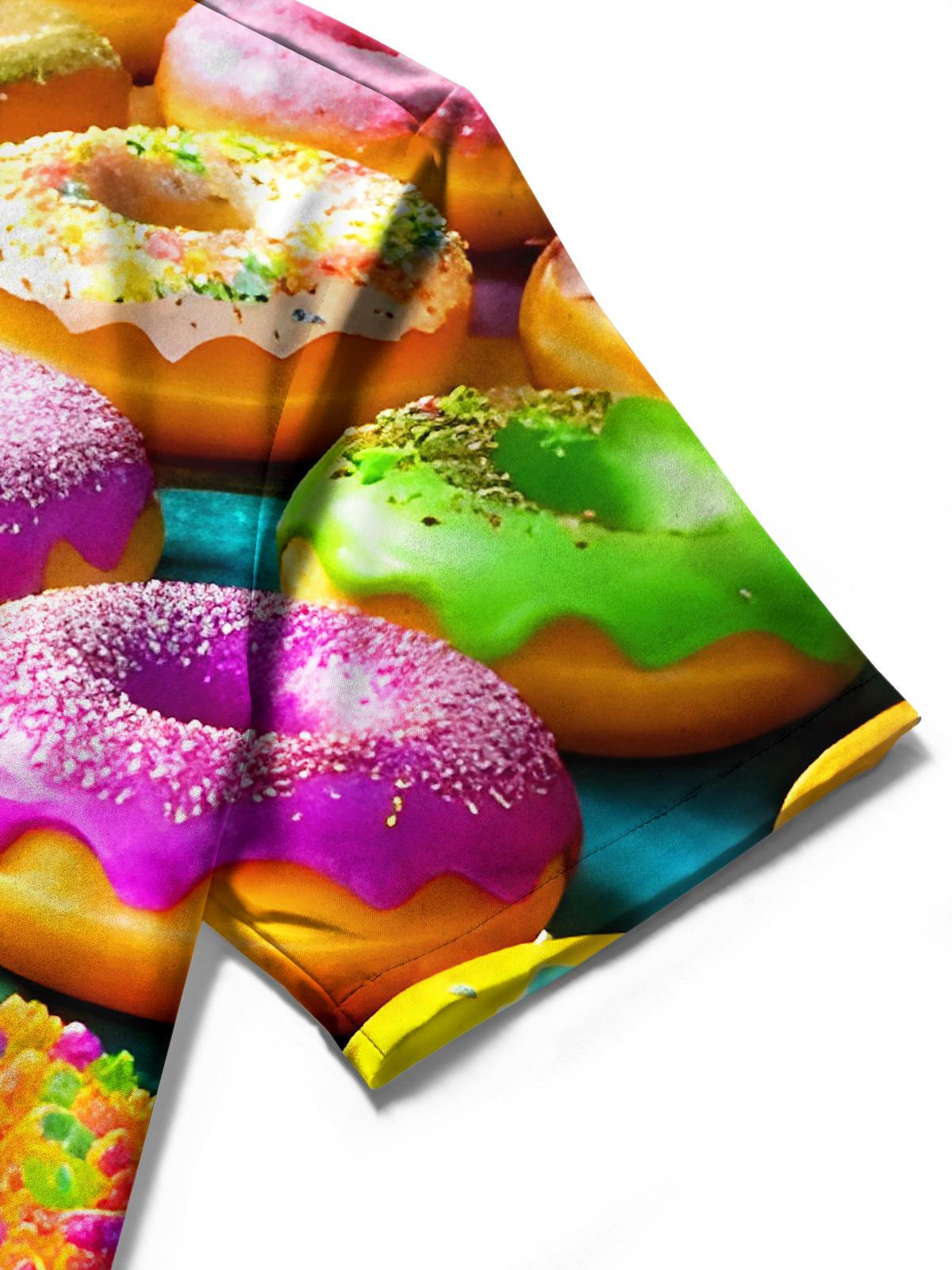 Adaychic Men's Graphic 3D Colorful Donut Pattern Print Short Sleeve Button Down Shirt with Chest Pocket