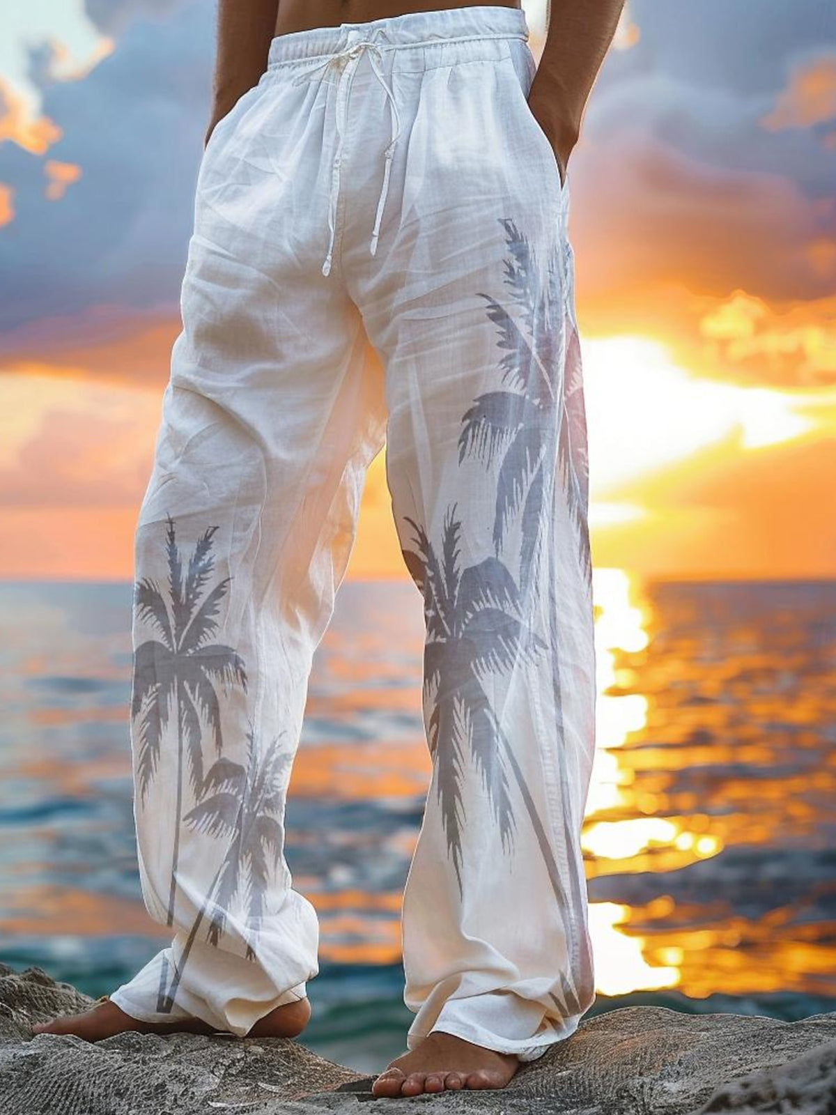 men's Hawaiian casual pants front view tropical beach vacation