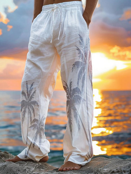 men's Hawaiian casual pants front view tropical beach vacation