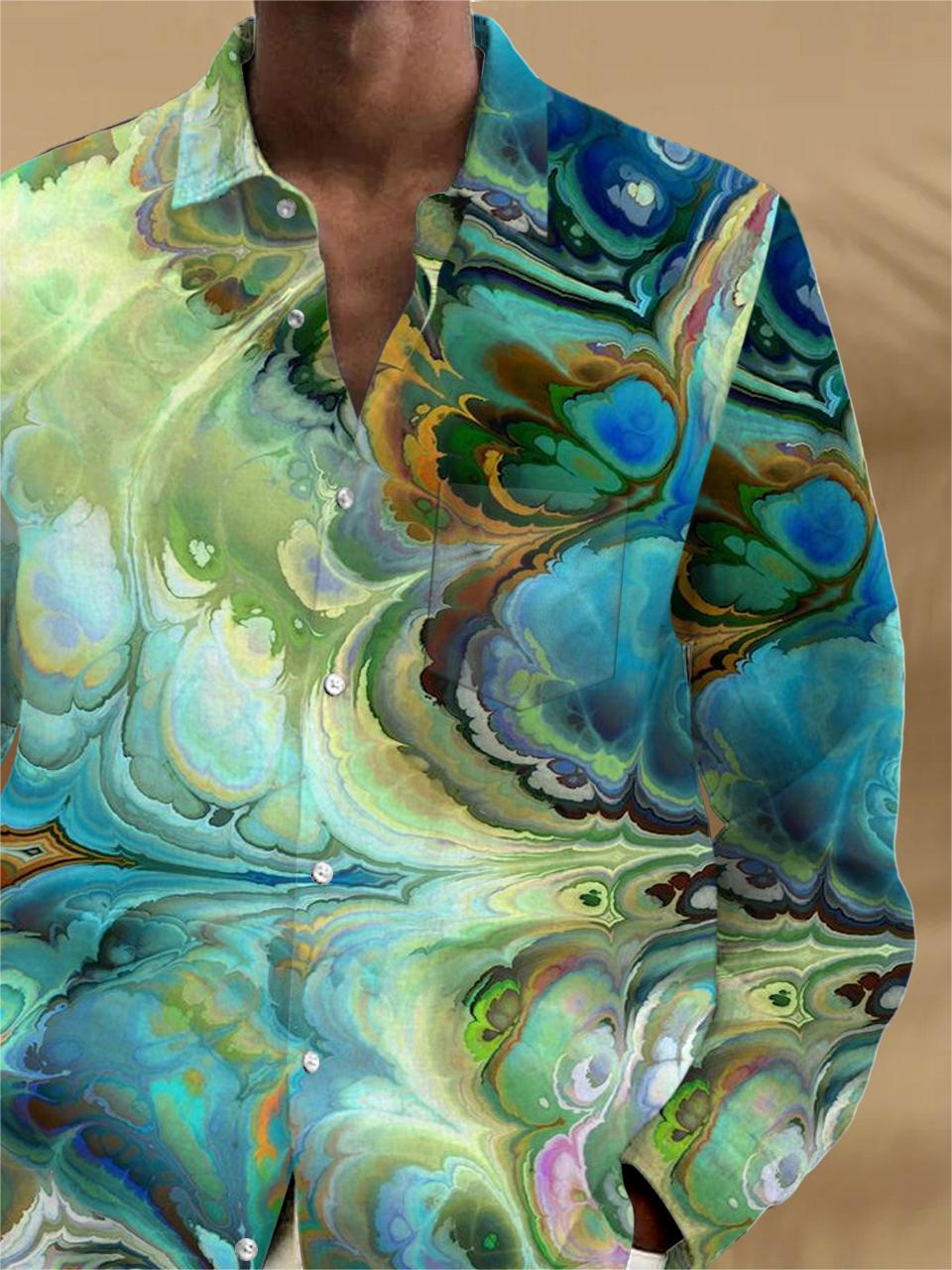 Men's abstract print long sleeve shirt with pocket back view