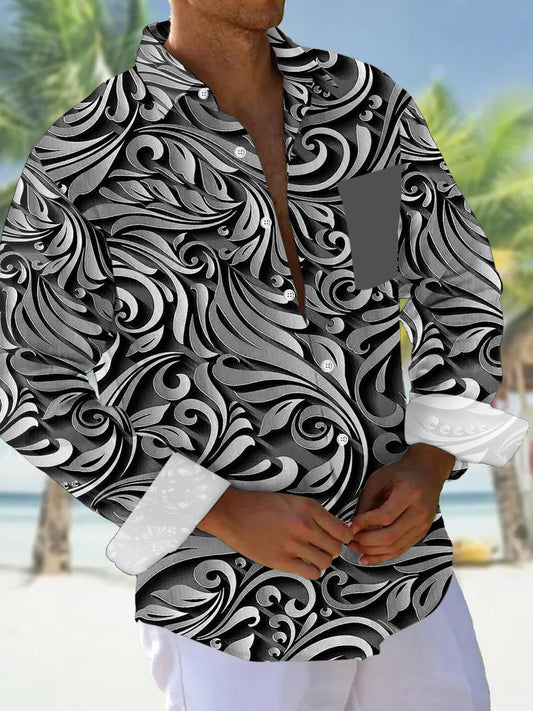 men's retro print shirt front view vacation resort wear
