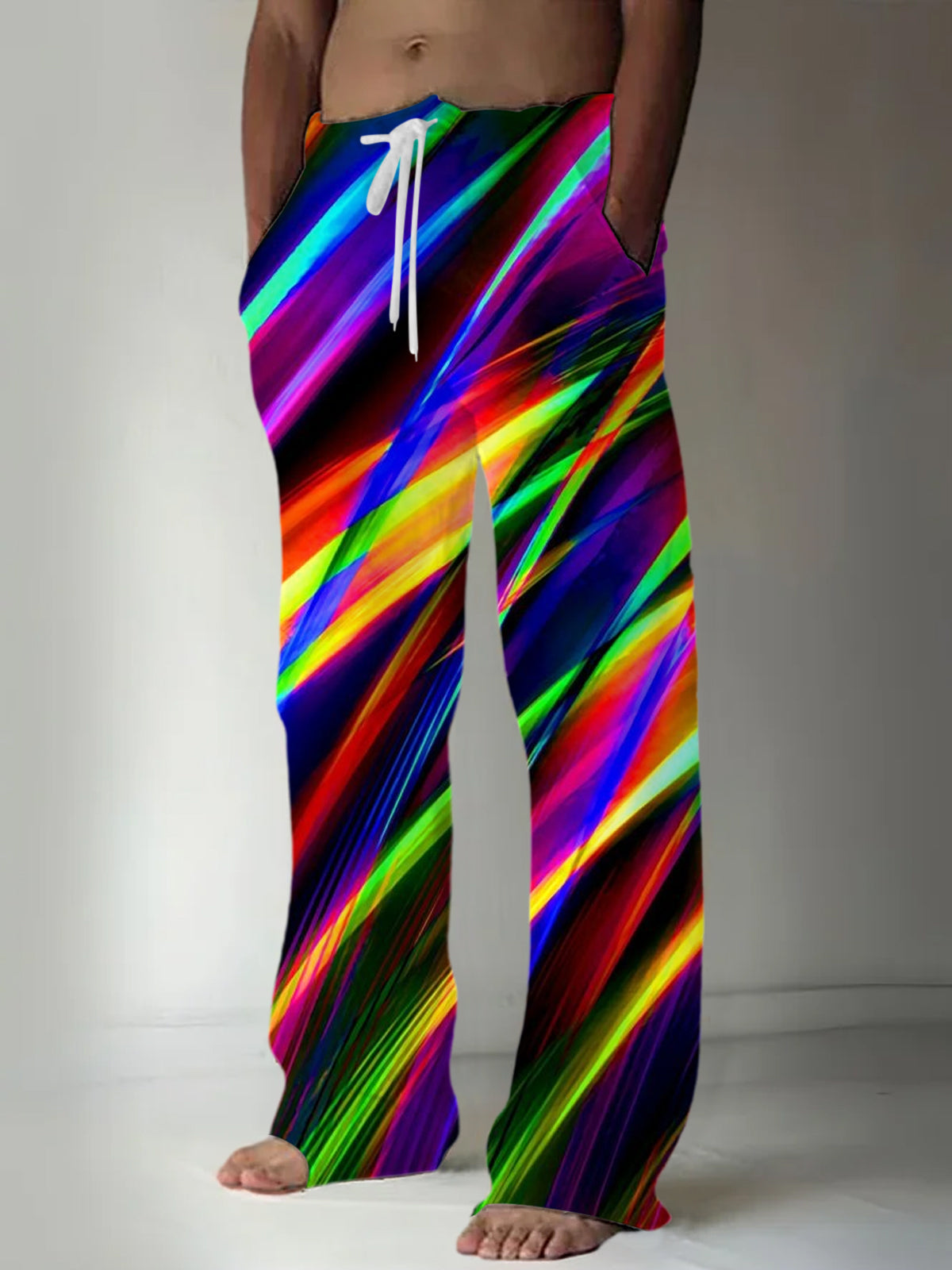 Men casual elastic waist pants front view