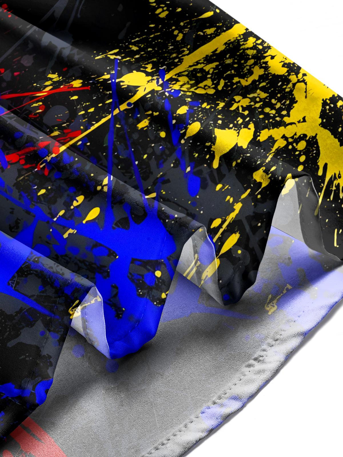 Adaychic Men's Black Graphic Abstract Paint Splatter Print Short Sleeve Button Down Shirt with Chest Pocket