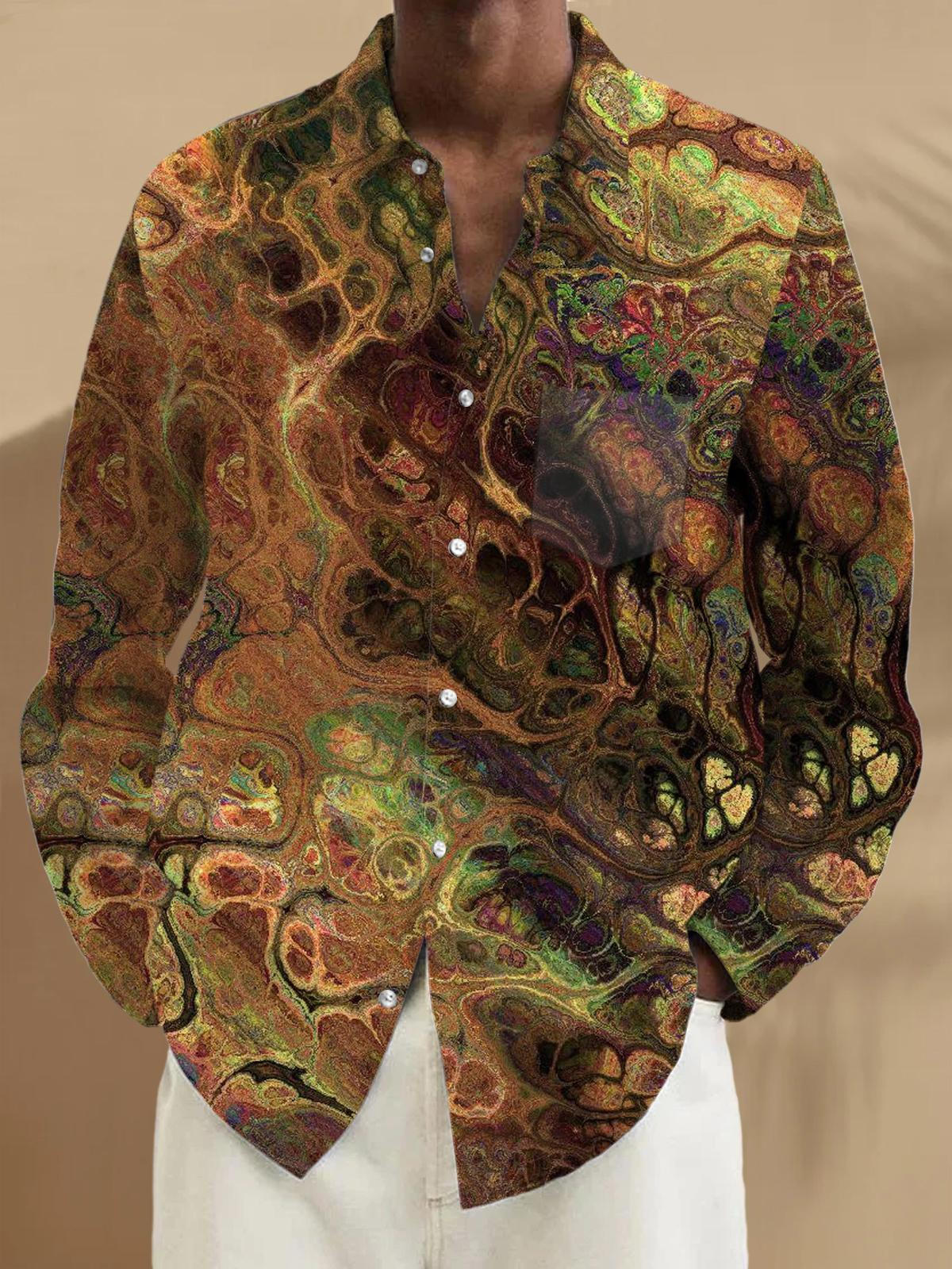 Men's Long Sleeve Abstract Print Shirt Front View